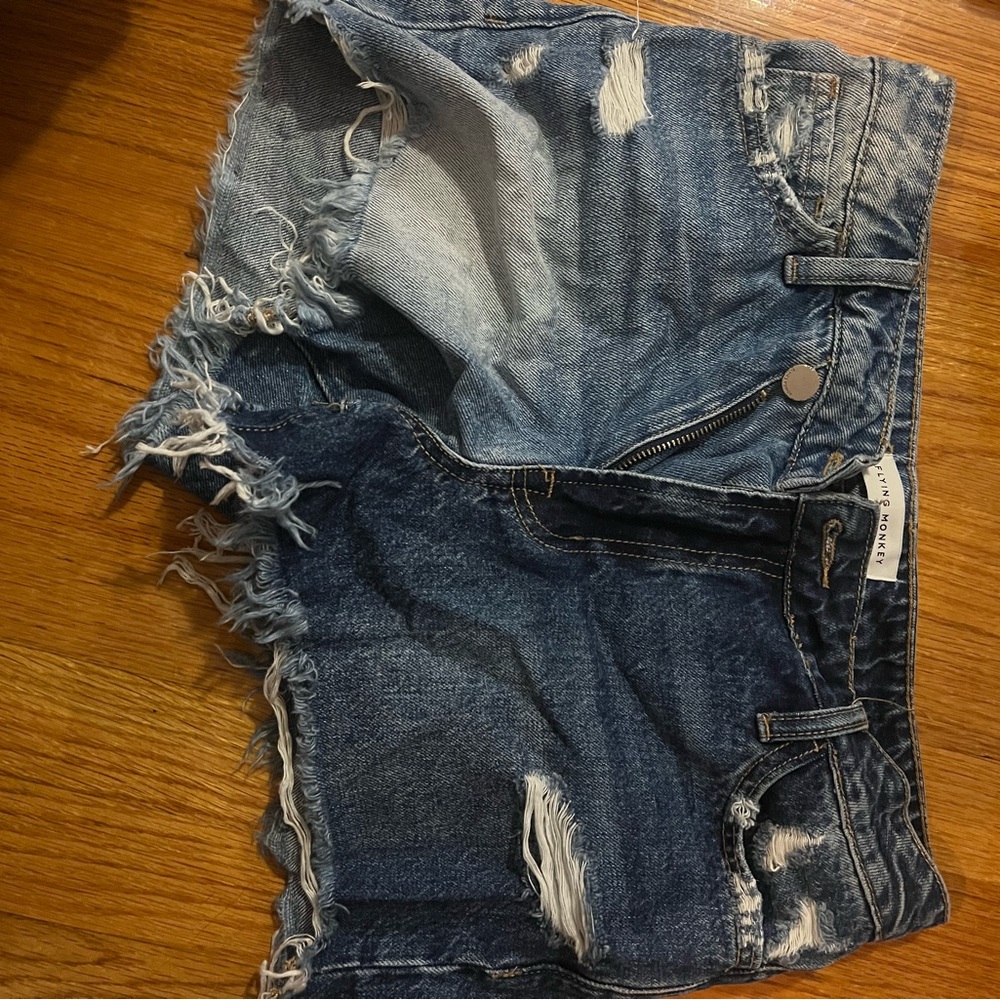 Buckle Frayed Blue Jean Shorts